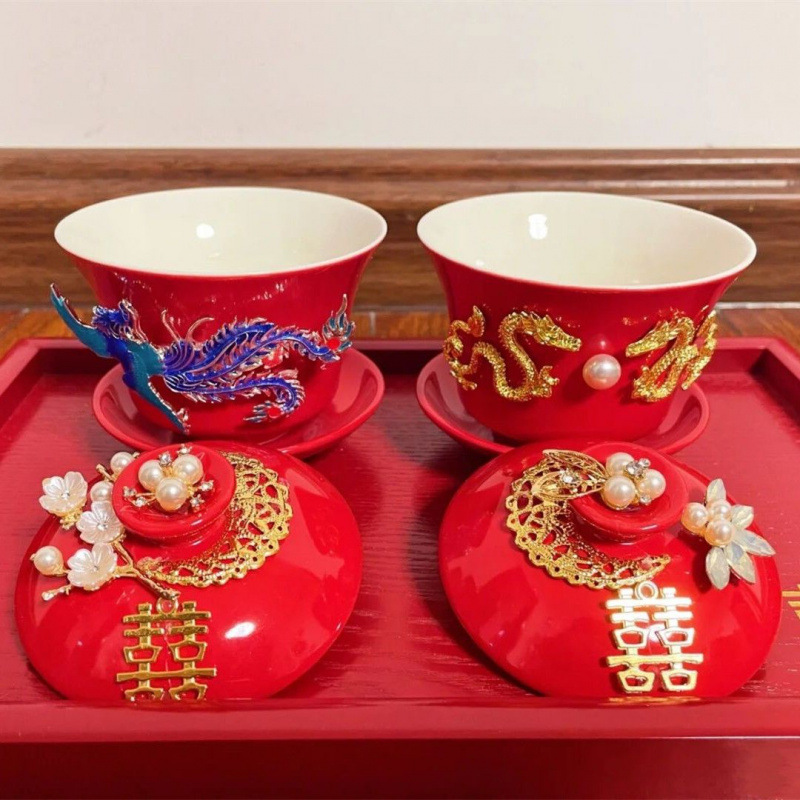 Tazas de té de boda de bodas de bodas de cerámica de decoración hecha a mano taza de boda