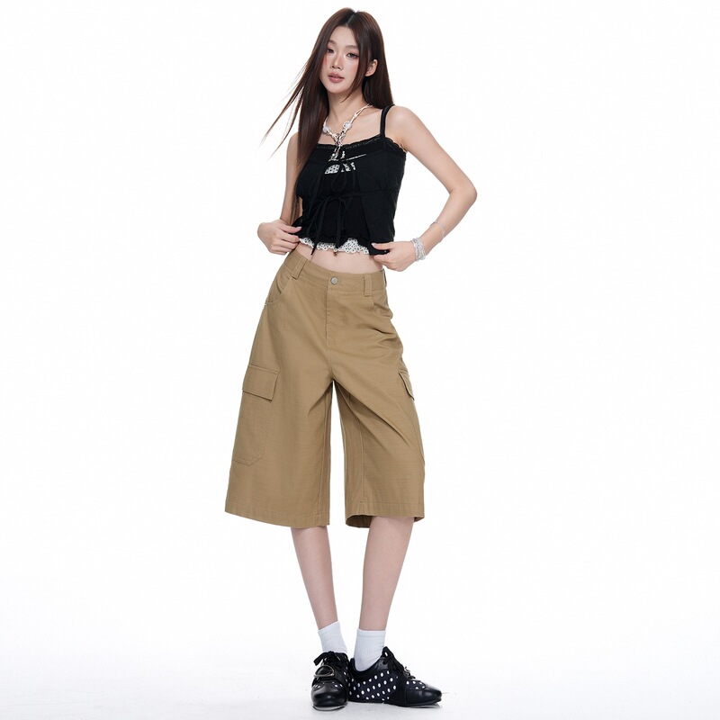 Summer New Trendy Sweet-Cool Stylish Flip-Pocket Design Low-Waist Casual Five-Point Cargo Jeans Wholesale
