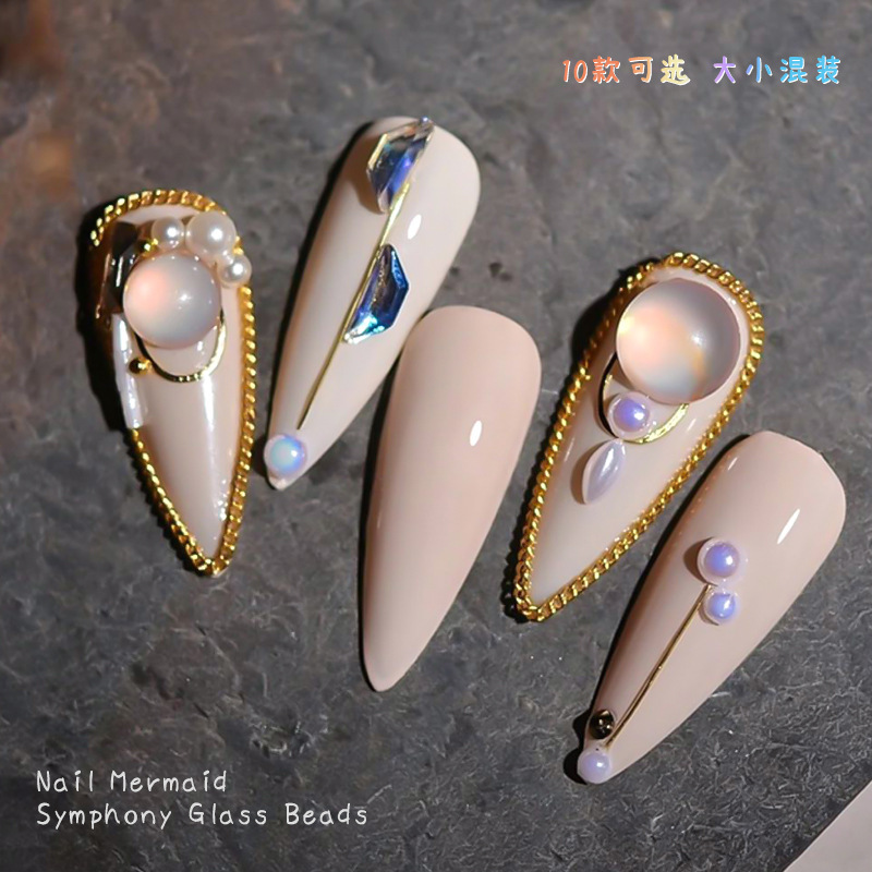 Joyería de uñas caliente mezclada sirena cuentas mágicas plana redonda cristal Aurora cuentas de cristal joyería de uñas diamante