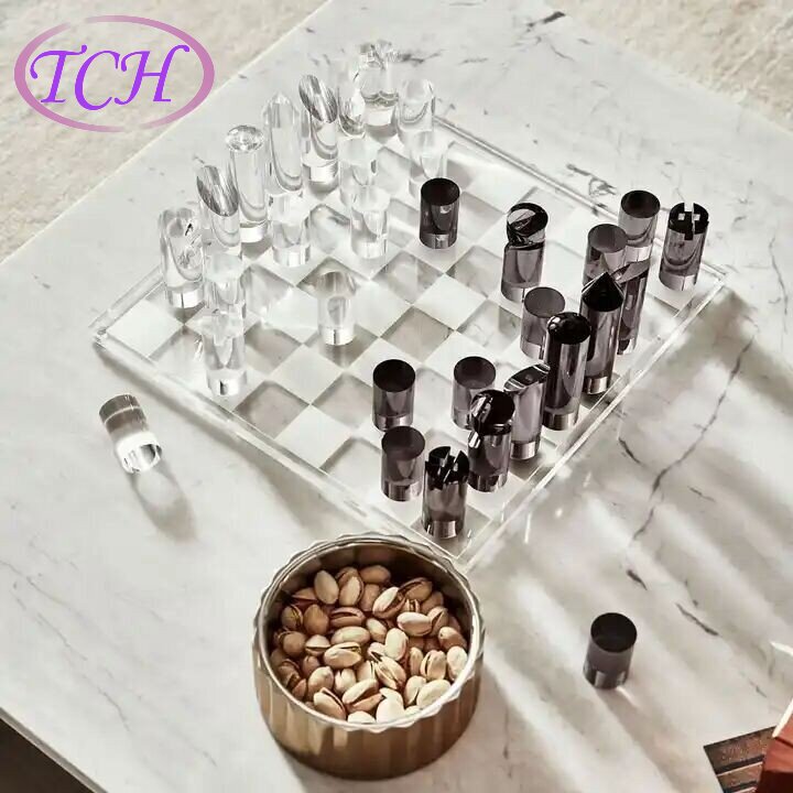 Black and white living room acrylic chess board organic glass modern transparent chess suit