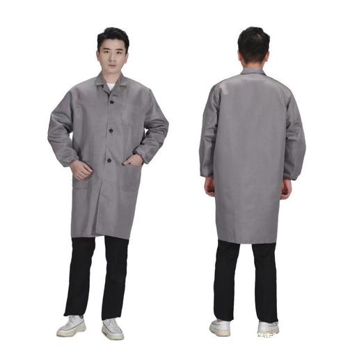 Custom-made blue lab coats, long-sleeve workwear, dust-proof coveralls, porter safety uniforms, and long gowns—customizable with printed logos.