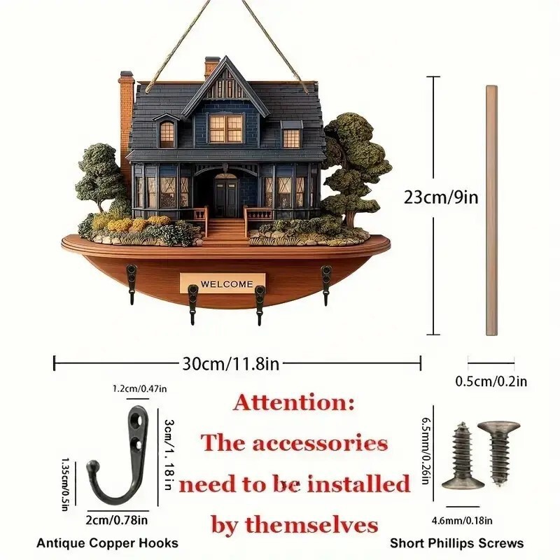 新着カラフルな木製キャビンキーハンガーフラットグラフィックデザインリビングルームの装飾木製置物キーハンガー|undefined