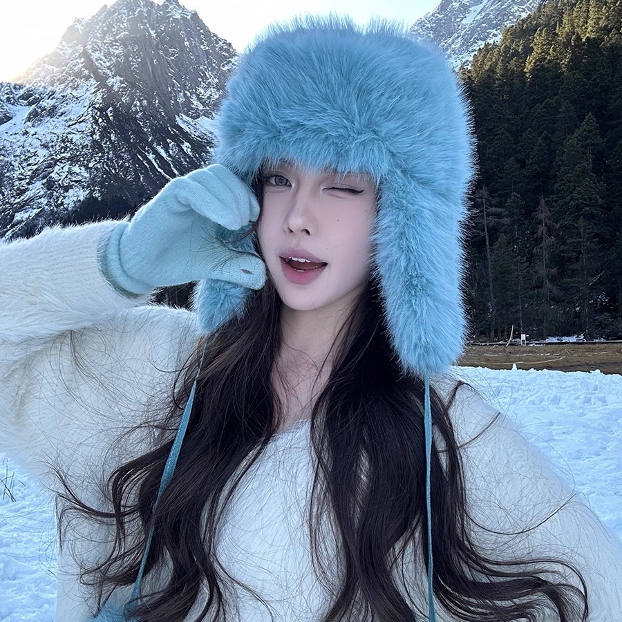 La sensación de la atmósfera es más gruesa, sombrero de pelusa de visón, sombrero de invierno caliente para mujeres, sombrero de esquí de bicicleta del noreste.