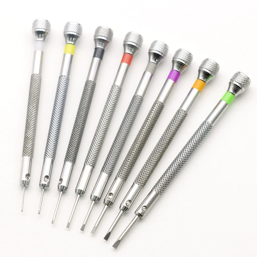Precision Magnetic Screwdriver Set, 12-Piece Color-Coded Tips, Round & Cross 0.6–2.0 mm