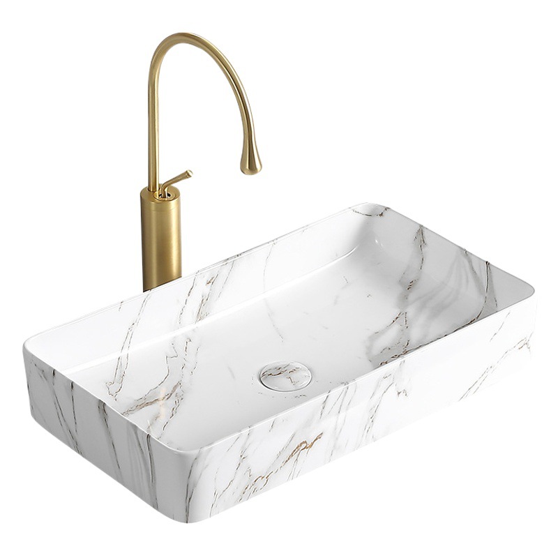 Lavabo de cerámica con diseño de mármol, lavabo para proyectos de baño, exclusivamente para suministro transfronterizo, lavabo Tengxiang. image 1