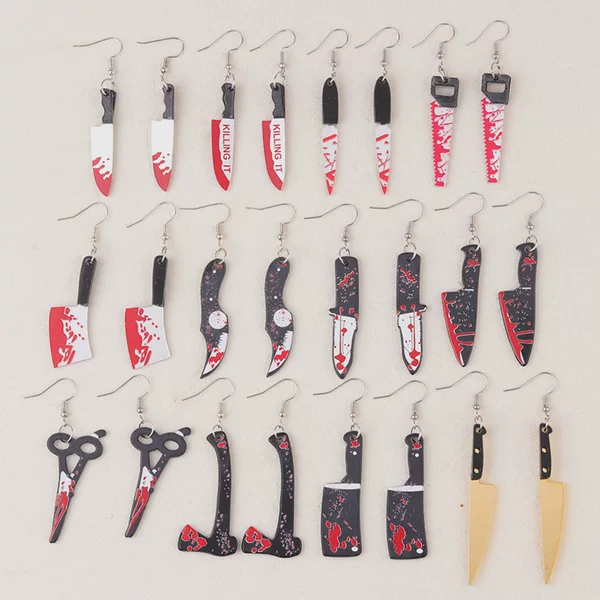 European and American Creative Halloween Acrylic Earrings Horror with Blood Mirror Dagger Chopper Axe Earrings Ear Accessories for Women