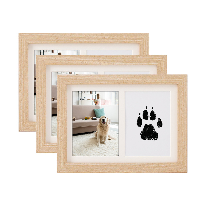 ペットの猫と犬の足跡記念フレーム、赤ちゃんの1歳のDIY手形と足形の吊り下げフォトフレーム、置くことも掛けることもできます。|undefined
