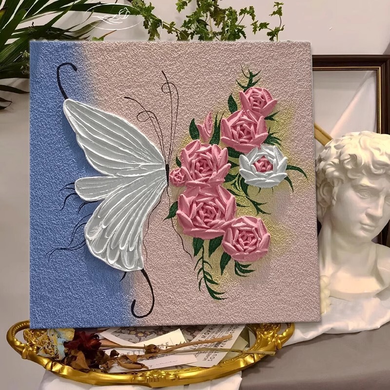 インスタイル蝶のテクスチャ油絵リビングルームテレビキャビネット装飾絵画デスクトップキャビネット絵画寝室のベッドサイド吊り壁画|undefined