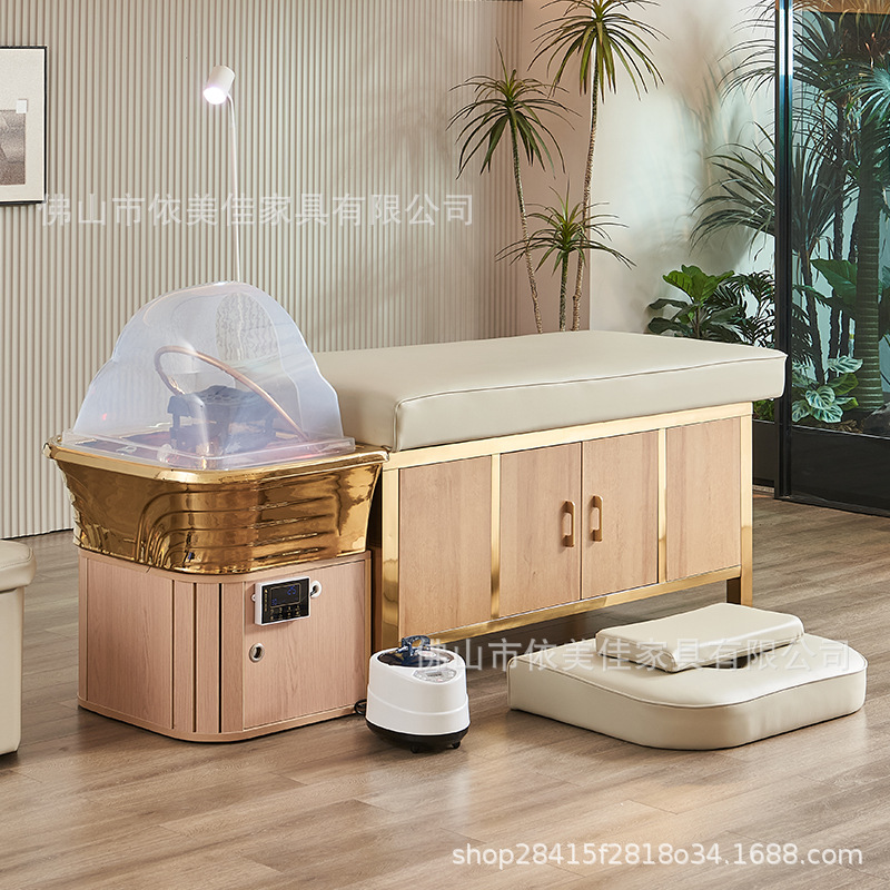Cama de lavado de cabello con calentador de agua de fumigación integral de circulación de agua para masaje de todo el cuerpo para salón de belleza de orejas especial para peluquería