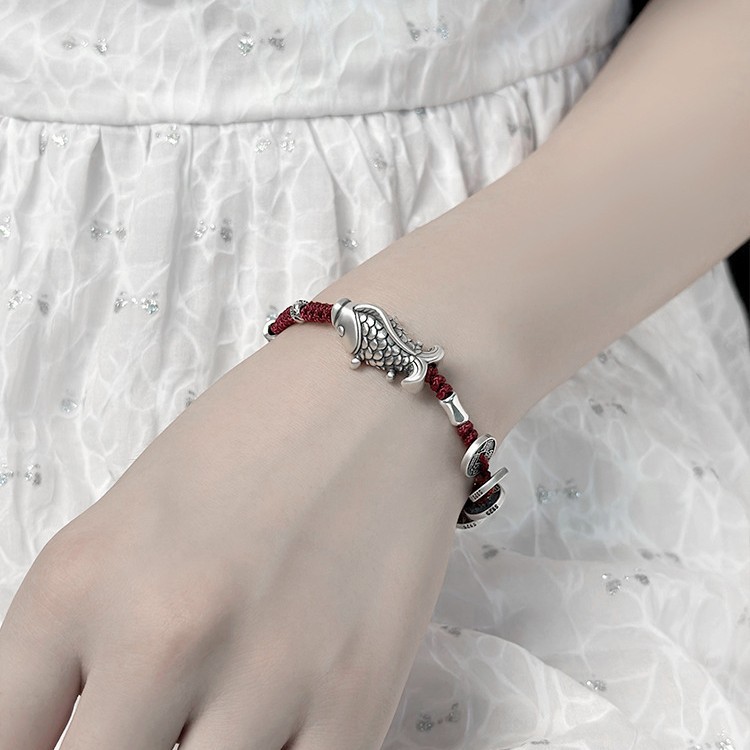 Good Luck Koi Five Emperors Money Bracelet for Boys, Peace and Wealth Copper Coin Bracelet for Women, Couple Silver Jewelry Bracelet Gift