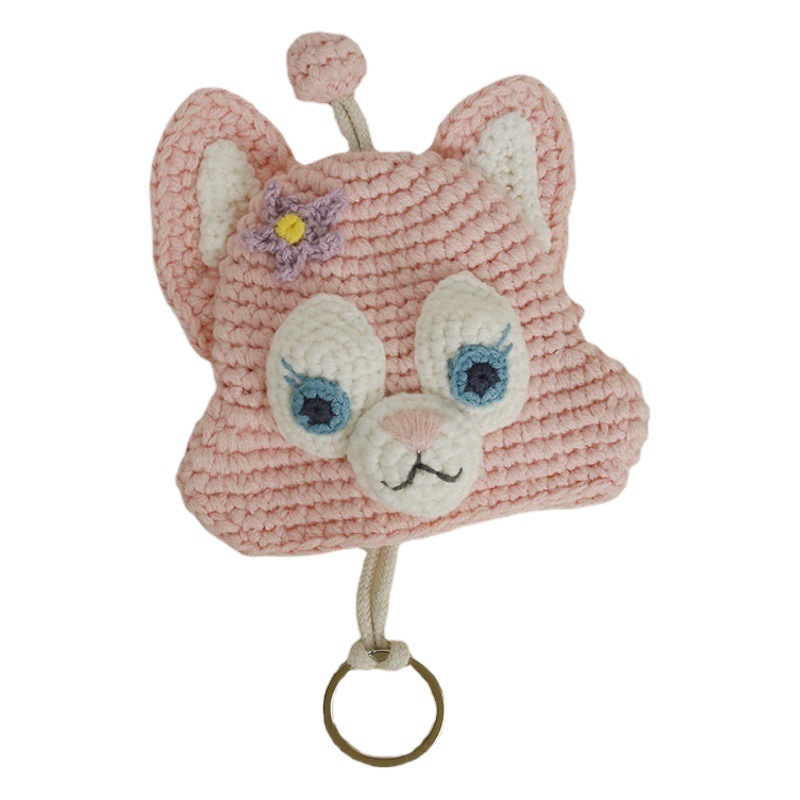 Cartoon Animation Pull Key Woven Bag Weaver Wool Crochet Rabbit Key Protective Cover Car Key Bag