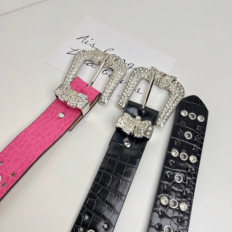 y2k 甘くてクールなホットガールダイヤモンドバタフライベルトアメリカンレトロサブカルチャー多用途パンクデザイン装飾ベルト|undefined