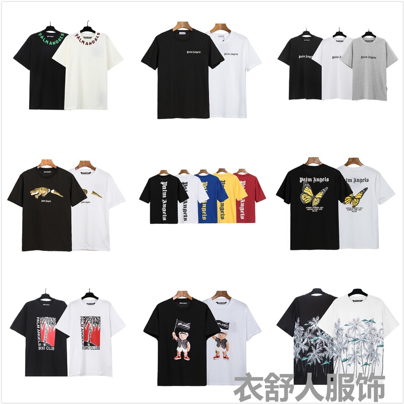 Cross-Border Correct Version of Palm Angel Beheaded Bear Short-Sleeved Palm Tree High Street Fashion Brand Back Large Logo Letter T-Shirt