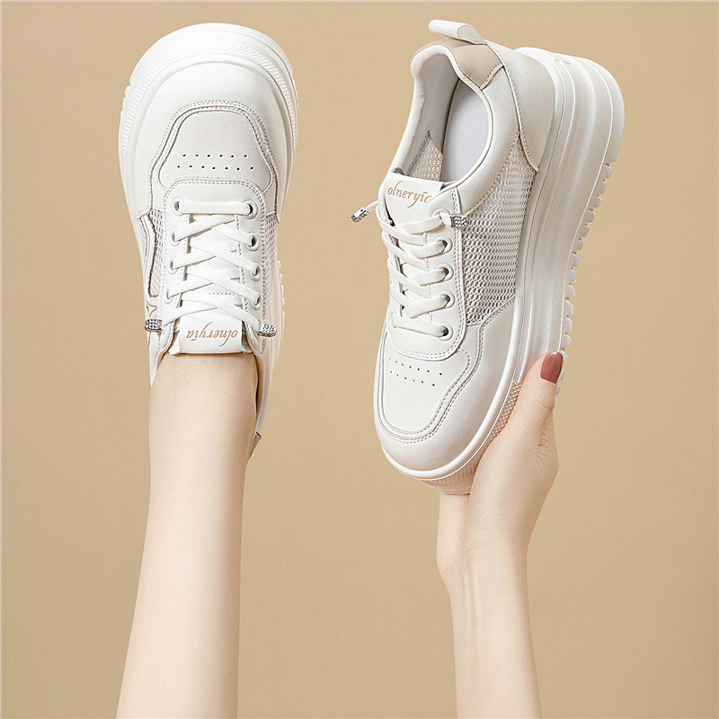 Giày sneaker nữ đế dày bánh xốp trắng phong cách mới xuân hè, đế mềm thoáng khí — 6077 Trắng, 6077 Bạch quả
