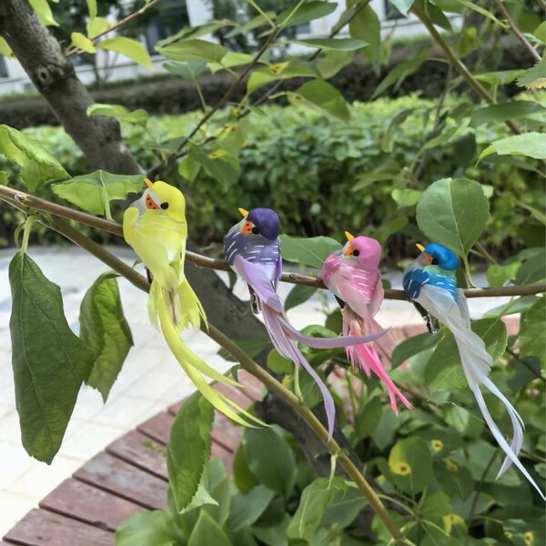 13cm four-color long-tailed feather bird/small river sparrow/silk…