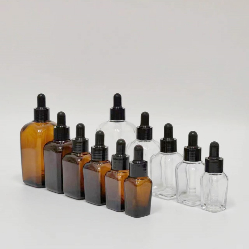 供应10ml30ml100ml茶色方形精油瓶10ml50ml100ml透明方形滴管瓶