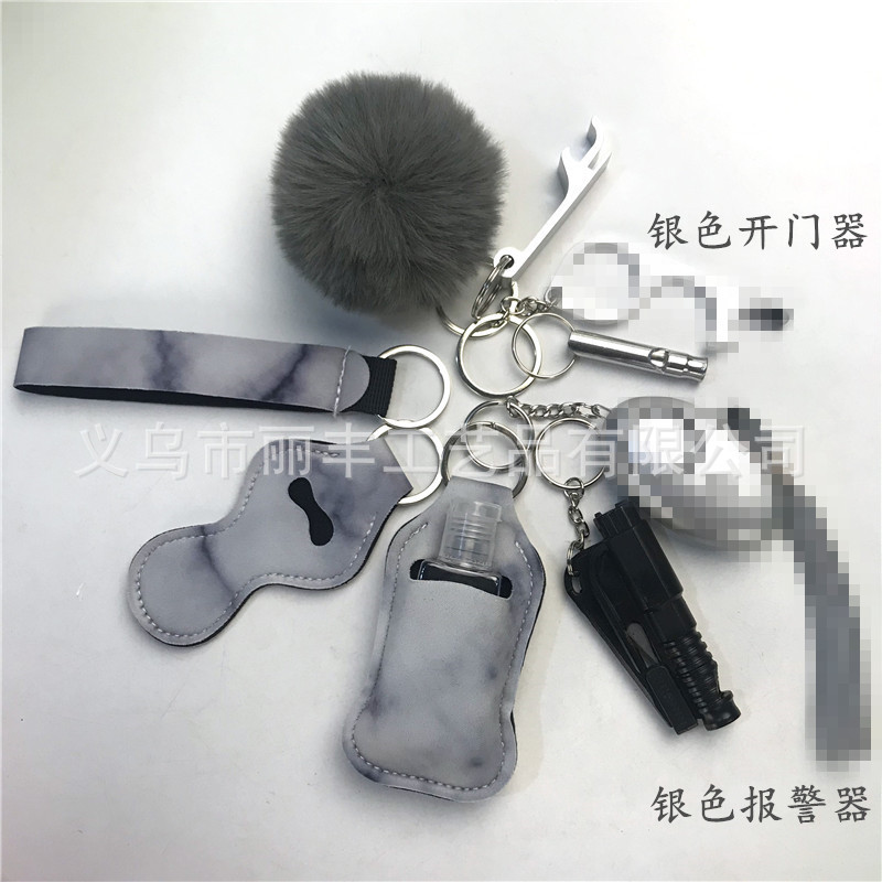 Llavero de muñeca de espejo cruzado Juego de 10 piezas Bolsa de desinfectante de manos para mujer Llavero de alarma de aluminio
