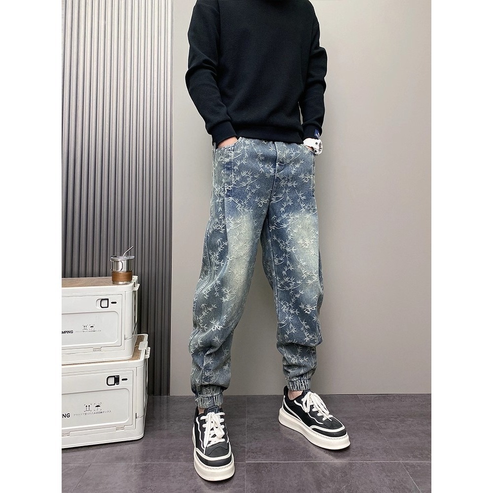 Thorn Jacquard Herrenjeans im trendigen High-Street-Stil für Frühling und Herbst – Retro-Look, gewaschen, ausgestellt, lange Hose im amerikanischen Stil_voghion.com