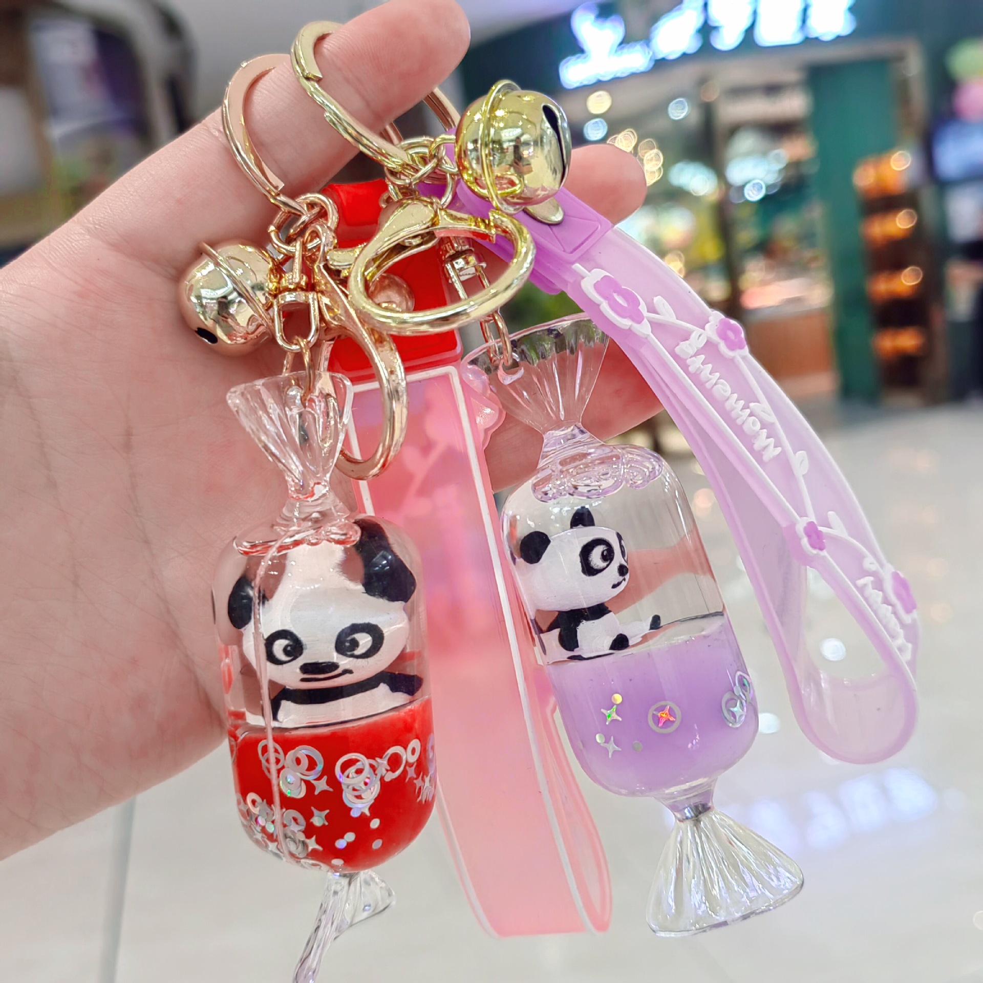Panda flotante Quicksand caramelo de aceite llavero colgante boutique adornos bolsa estudiante regalos creativos