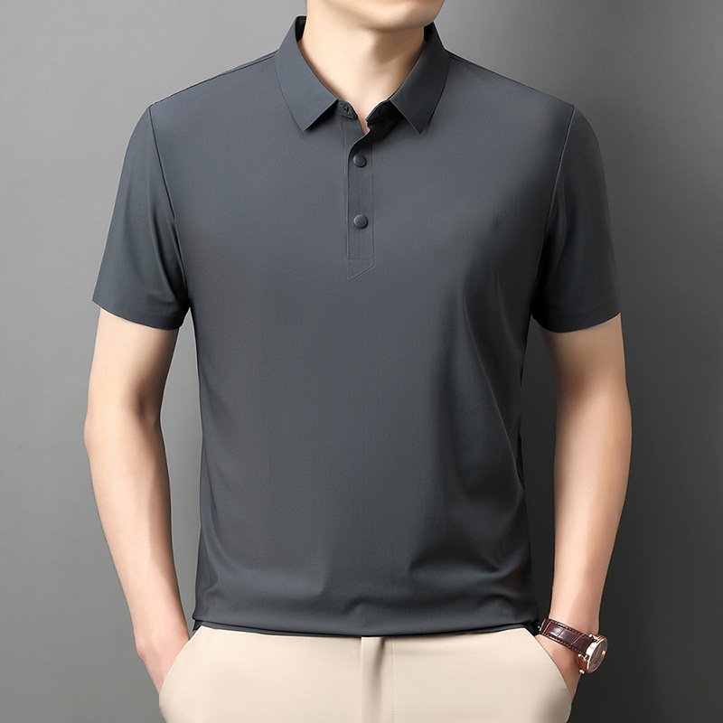 Áo polo nam tay ngắn cổ bẻ ẩn nút, chất liệu ice silk thấm hút nhanh khô — đen