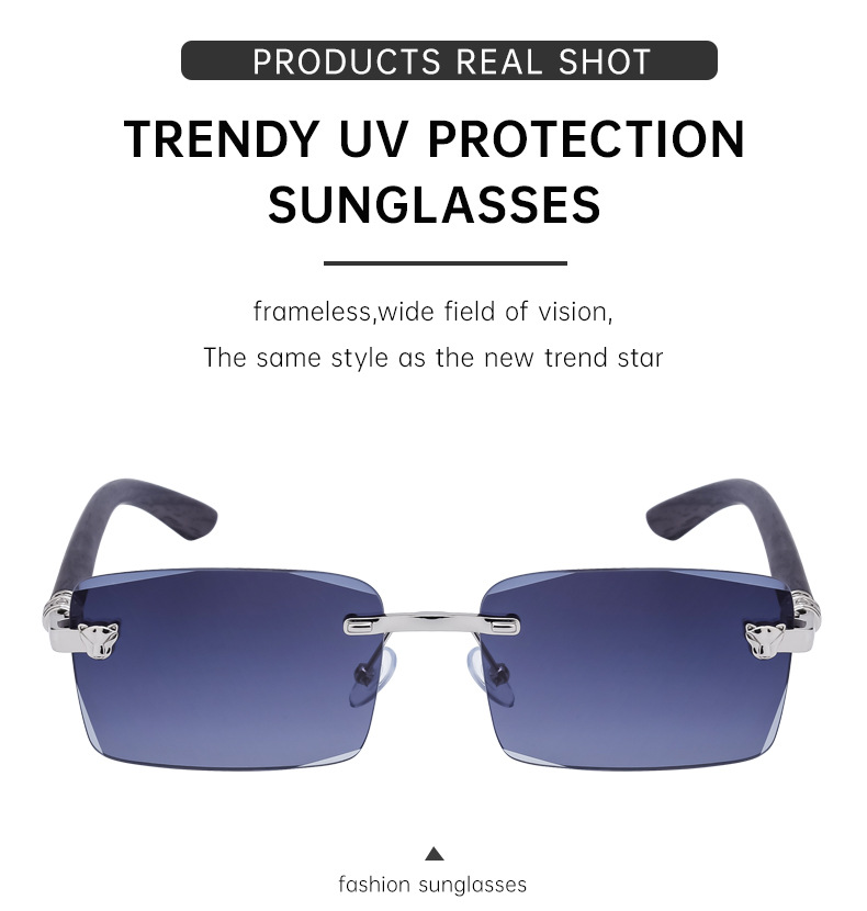 2024 Neue europäische und amerikanische rahmenlose Retro-Sonnenbrille für Herren mit Spiegelbeinen aus Holzmaserung und Sonnenbrille für Herren_voghion.com