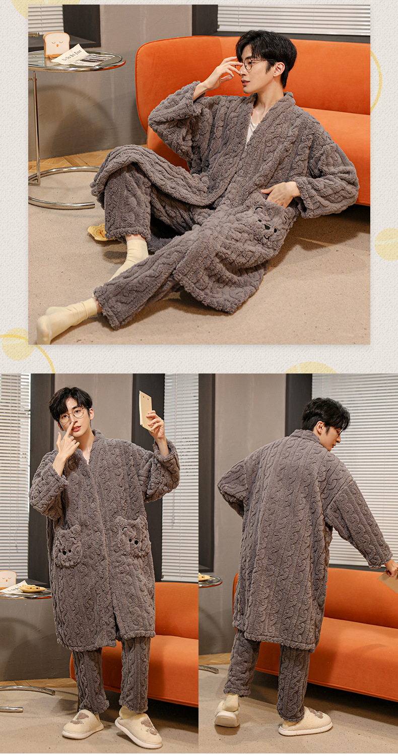 Paar Pyjamas Damen Robe Winter Korallen Fleece dick Langarm Live-Übertragung heißer Stil große Größe Cartoon Herren Home Kleidung Set_voghion.com