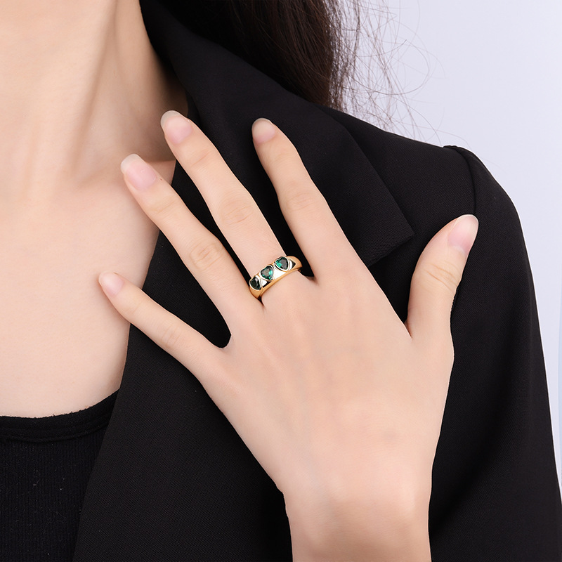 Zhuang Sheng joyas cobre inferior chapado en oro estilo coreano ins moda europea y americana colorido tesoro oro en forma de corazón anillo abierto hembra