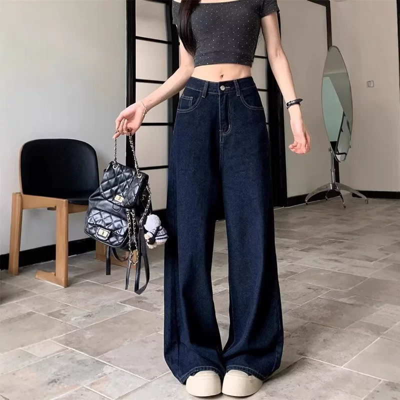 Ретро джинсы, осенние облегающие брюки, высокая талия, свободная прямая посадка
