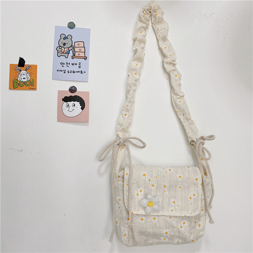03173 Japanese style small fresh daisy canvas bag women's literary shoulder bag student thin bag bag wholesale