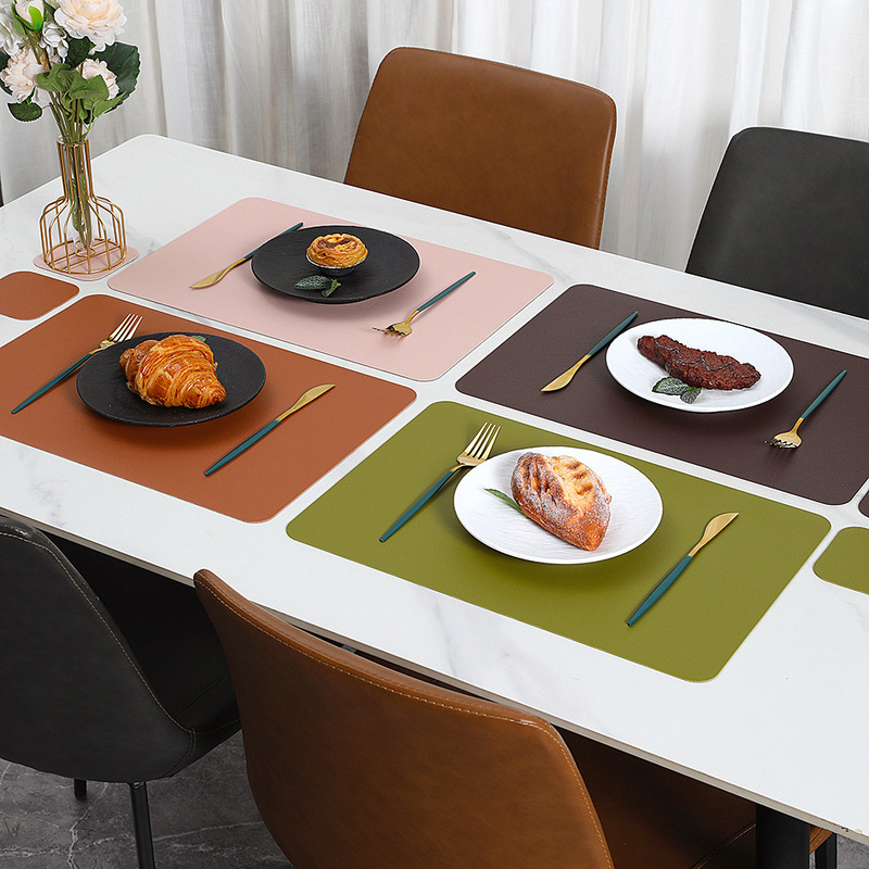 両面ライチ柄レザープレースマット、ホテル洋食プレースマット、高級家庭用環境に優しいダイニングテーブル断熱および火傷防止マット卸売|undefined