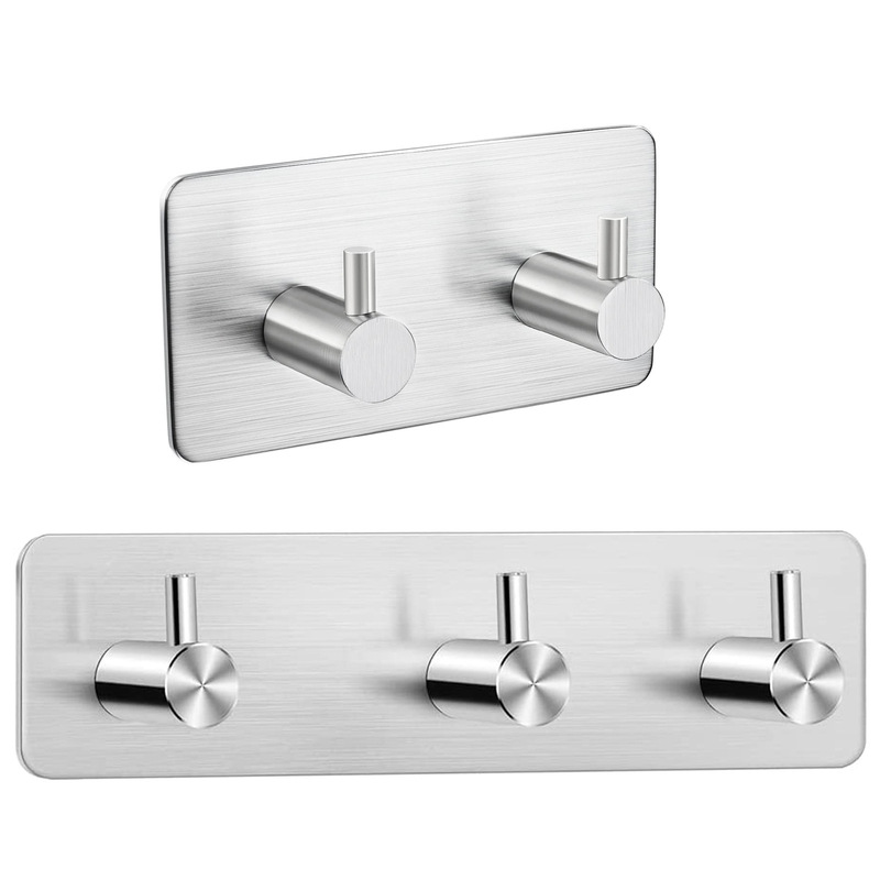 Towel Hook Self Adhesive Bathrobe Hook 2 Hook/3 Hook 304 Stainless Steel Stainless Steel Kitchen Towel Rack No Drilling