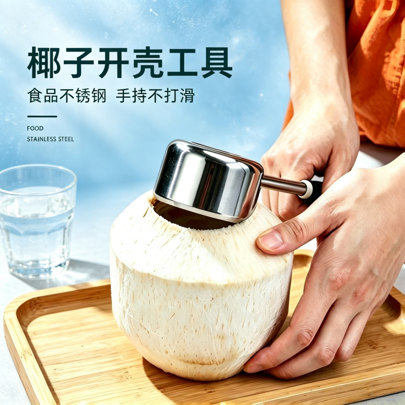 In-stock stainless steel coconut opener for home use, coconut peeler, coconut meat scraper, and coconut shredder set, factory direct