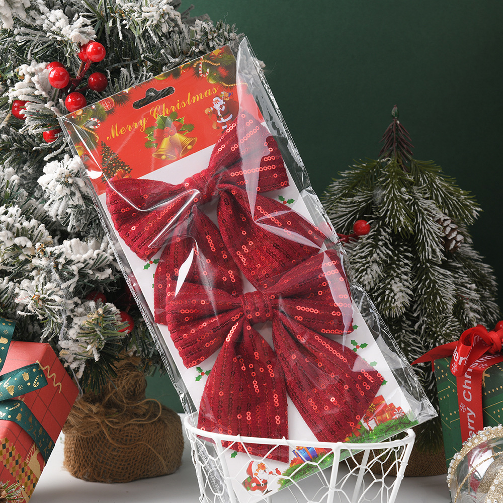 Nuevo lazo transfronterizo decoración navideña lentejuelas destello moda arco colgante de árbol de Navidad venta directa de fábrica