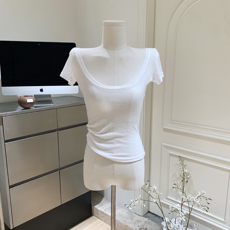 Sexy pure small white flowers! High Transparent Lazy Pure Color Top Short-sleeved T-shirt for Women