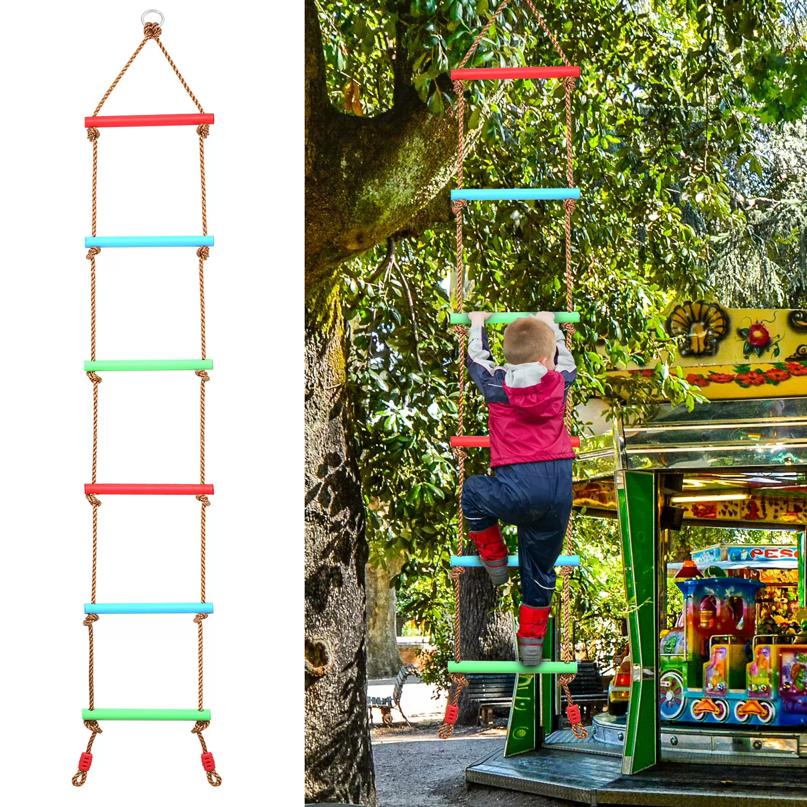 跨境亚马逊儿童户外攀爬梯儿童五彩单头六档塑料爬梯批发秋千