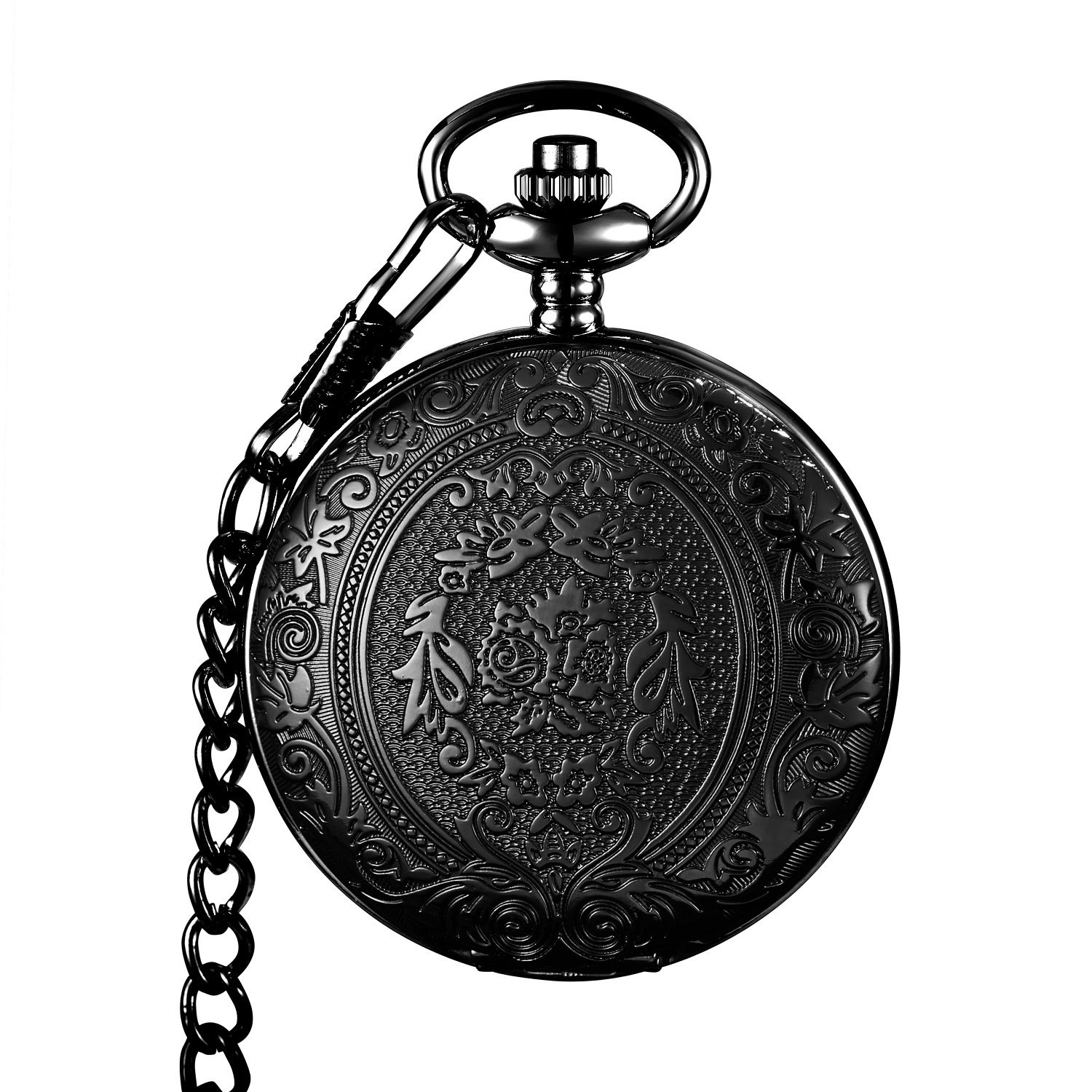 Relógio de bolso esqueleto vintage gravado com colar presente_voghion.com