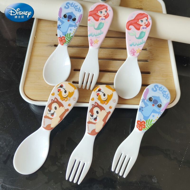 Disney Baby Food Supplement Tableware Small Handle Spoon and Fork Anti-Scalding and Fall-Resistant Kidsren and Adults Small Fruit Fork Yogurt Spoon