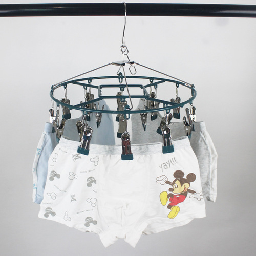 Underwear and pantyhose cool clothes hanger and trouser clip. Metal dipped plastic household multi-purpose clothes hanger and trouser clip for adults, children and infants.