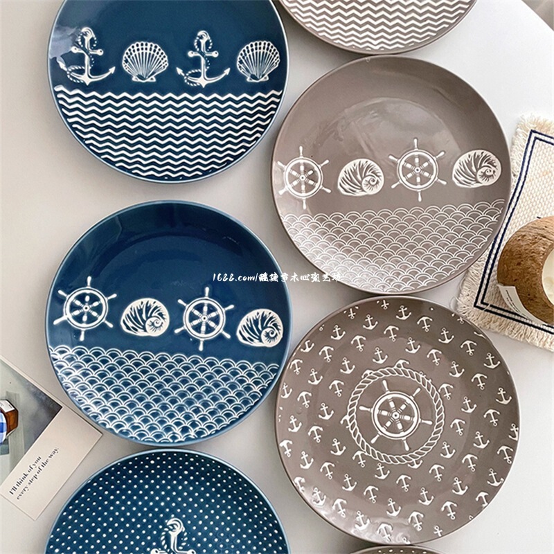 [航海 Diary Series Handmade Plate] ins Japanese Retro Western Plate Restaurant Decoration Plate Dish Plate Wholesale
