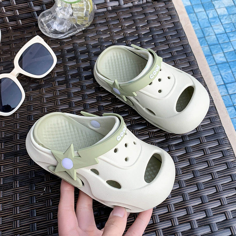 Детские летние тапочки-шлёпанцы, толстоподошвенные сабо для мальчиков и девочек, домашние нескользящие пляжные сандалии.