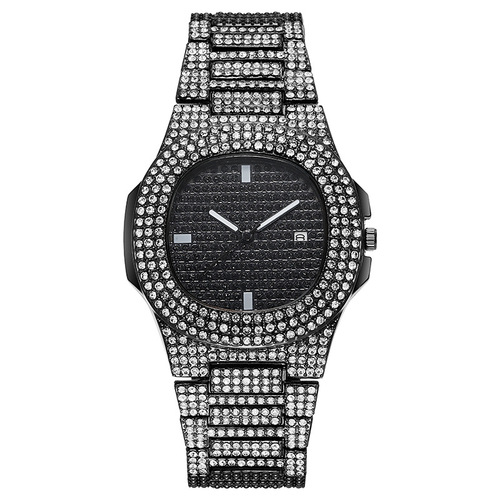 European and American hip-hop elements, fashionable diamond-filled men's and women's watches, men's square large gold watches, fashionable steel belt quartz watches