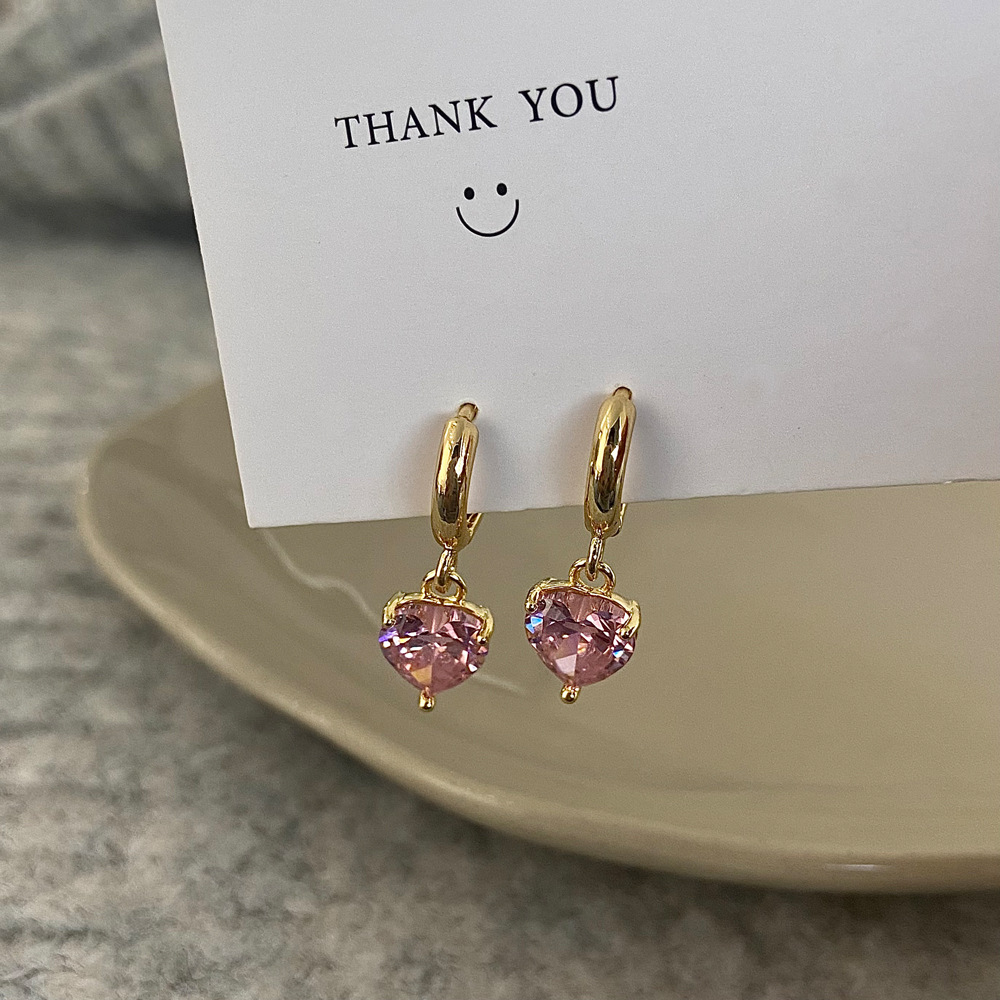 Copper Material Gold Plated Plating 1 Pair Elegant Heart Shape Plating Inlay Copper Zircon Gold Plated Earrings