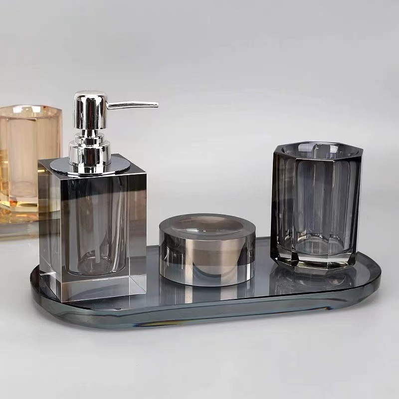 Modern light luxury crystal bathroom four-piece soap box, shower gel, hand soap bottle, jar, bathroom decoration ornaments