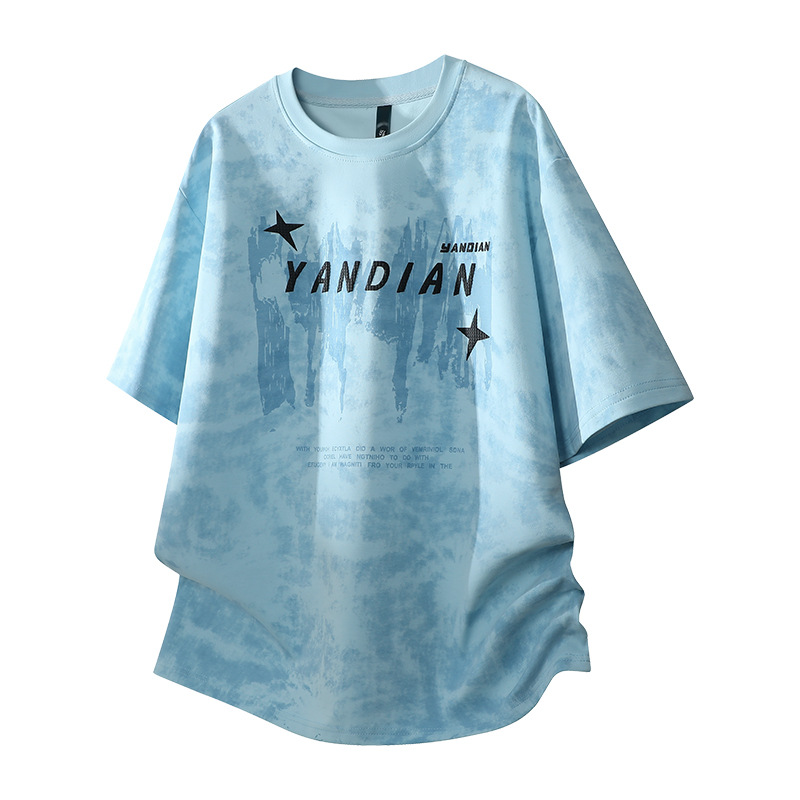 Transfronterizos retro americanos teñidos camiseta hombre suelta gran gorda estilo callejero delgado camiseta de cuello redondo de manga corta