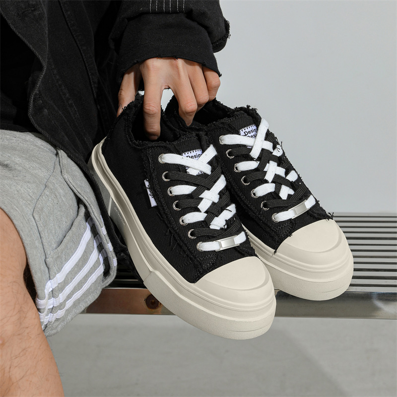 明星同款月牙系列翘头鞋经典低帮休闲帆布鞋复古厚底百搭情侣板鞋