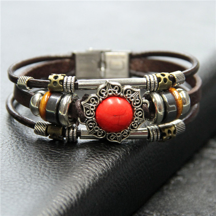turquoise retro leather ethnic bracelet