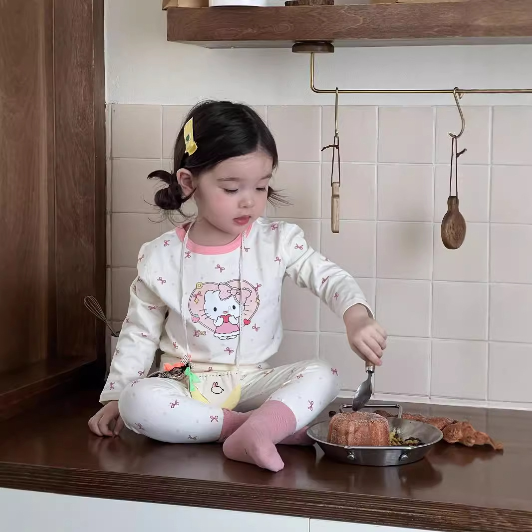 2025 ropa de otoño niñas pijamas bebés ropa infantil coreana ropa infantil ropa de casa bebé dos piezas ropa de otoño