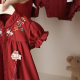 2025 new baby jumpsuit summer short-sleeved baby national style red dress ha-clothes grab week one-year-old bag fart clothes