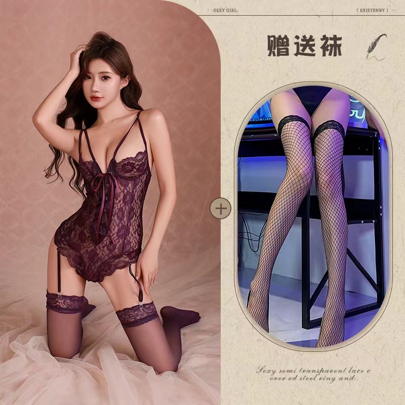 보라색 + 검정색 망사 스타킹