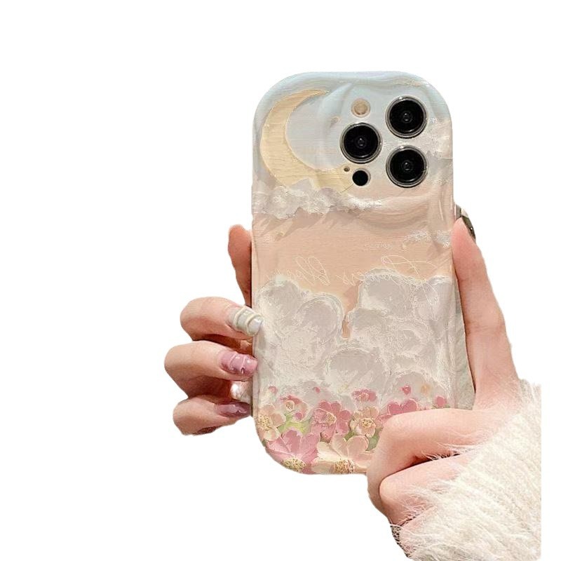 Pintura al óleo Flores en la nube Adecuado para iPhone 15promax Funda para teléfono móvil Apple 16 Anti-caída 14pro Japón y Corea 13/12
